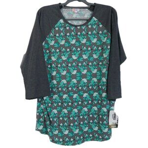 LulaRoe Shirt Size 3XL Donald Duck Disney Green Gray 3/4 Sleeve NWT